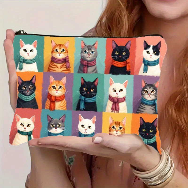 Travel Organizer Men - Cute Cat Print Makeup Bag, Zipper