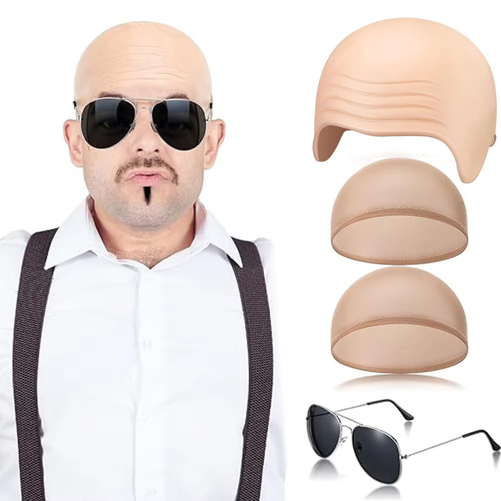 4 Pcs Bald Caps Set Makeup Bal - Men Accessories Combo Set review and price