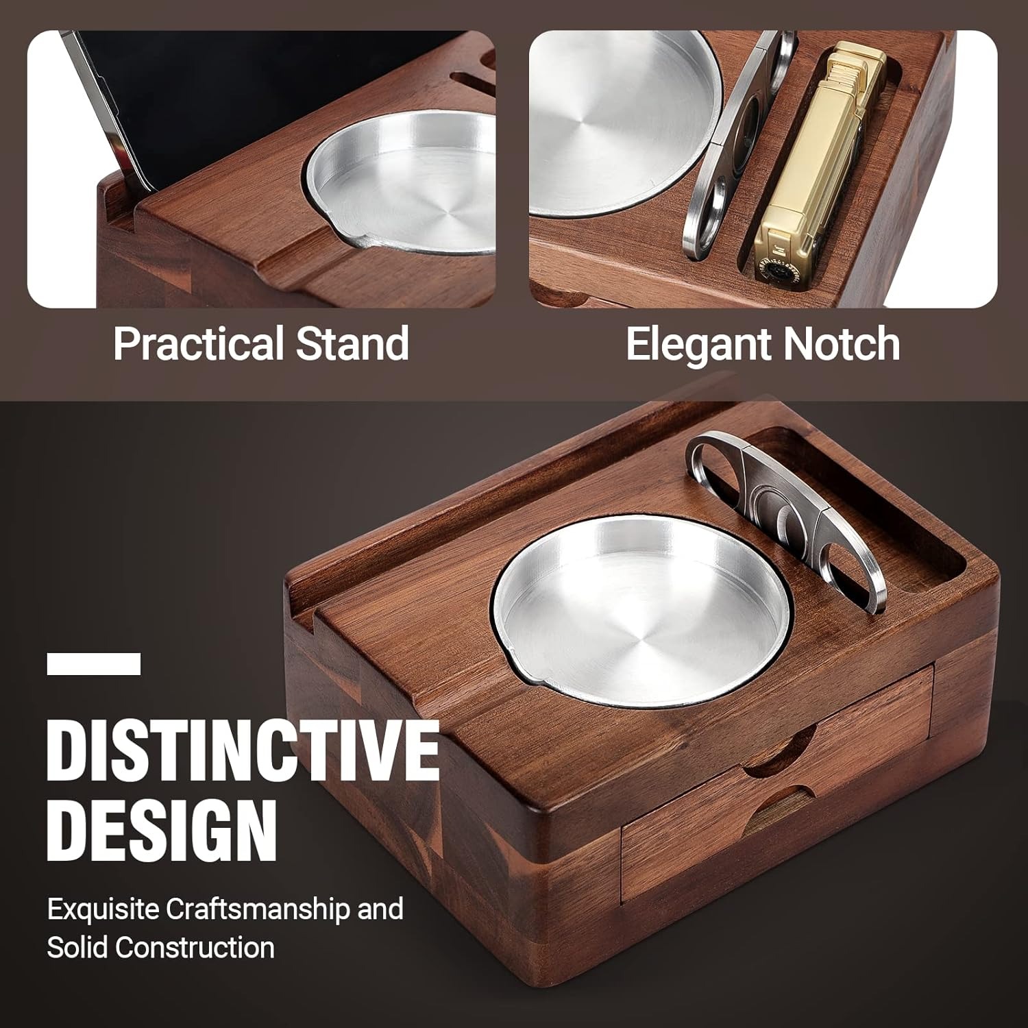 Wooden Ashtrays with Phone Tab - Men Accessories Drawer review and price