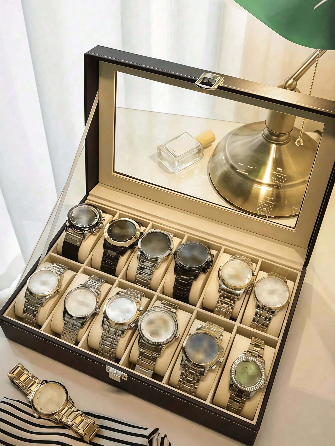Leather Watch Box with Lock, L - Men'S Accessories Drawer Organizer review and price